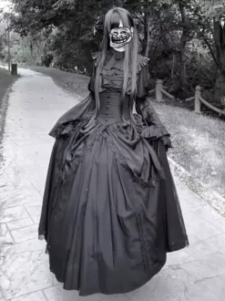 Black Gothic Lolita Dresses Fashion Long Sleeves Vintage Chic Long Lolita Dress
