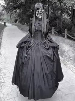 Black Gothic Lolita Dresses Fashion Long Sleeves Vintage Chic Long Lolita Dress