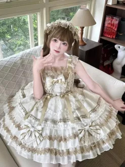Black Gothic Lolita Dresses Ruffles JSK Lace Up Lolita Short Dress With Headwear