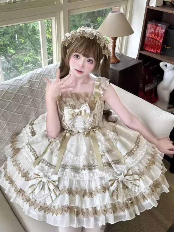 Black Gothic Lolita Dresses Ruffles JSK Lace Up Lolita Short Dress With Headwear