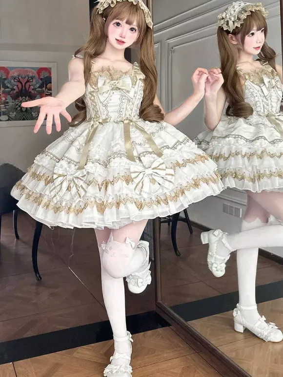 Black Gothic Lolita Dresses Ruffles JSK Lace Up Lolita Short Dress With Headwear