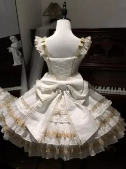 Black Gothic Lolita Dresses Ruffles JSK Lace Up Lolita Short Dress With Headwear