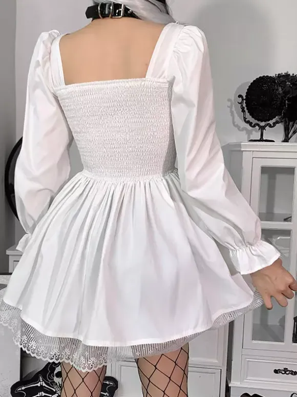 Black Gothic Lolita Dress Long Sleeves Short Lolita Dress One Piece