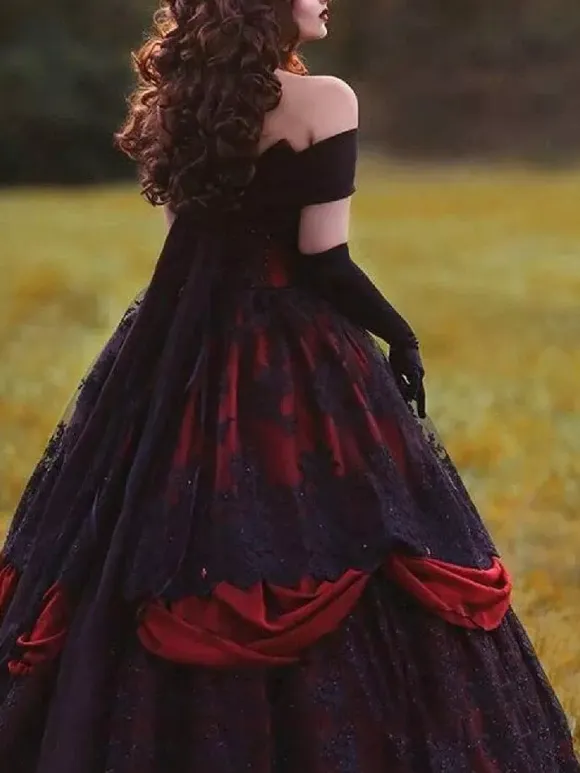 Black Gothic Wedding Dresses A-Line Sleeveless Lace Floor-Length Bridal Dress Free Customization
