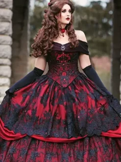 Black Gothic Wedding Dresses A-Line Sleeveless Lace Floor-Length Bridal Dress Free Customization