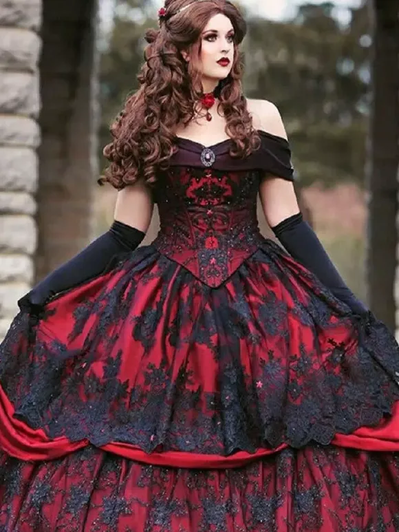 Black Gothic Wedding Dresses A-Line Sleeveless Lace Floor-Length Bridal Dress Free Customization