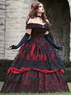Black Gothic Wedding Dresses A-Line Sleeveless Lace Floor-Length Bridal Dress Free Customization