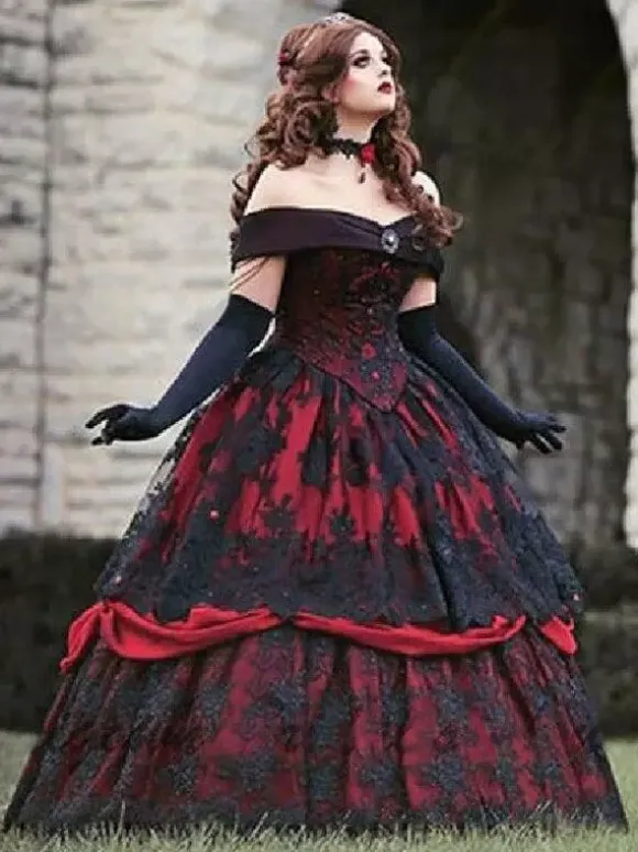 Black Gothic Wedding Dresses A-Line Sleeveless Lace Floor-Length Bridal Dress Free Customization