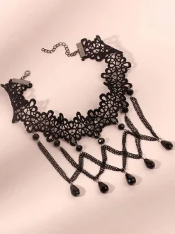 Black Gothic Wedding Necklaces Black Round Brilliant Wedding Necklace
