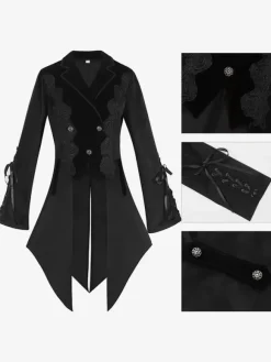 Black Gothic women's mid-length coat autumn and winter fashion slim trench coat dark stand collar palace tuxedo