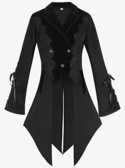 Black Gothic women's mid-length coat autumn and winter fashion slim trench coat dark stand collar palace tuxedo