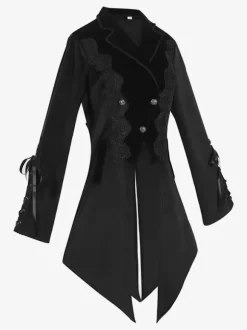 Black Gothic women's mid-length coat autumn and winter fashion slim trench coat dark stand collar palace tuxedo