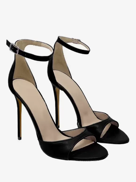 Black Heeled Sandals Open Toe Stiletto Heel Ankle Strap Sandal Shoes