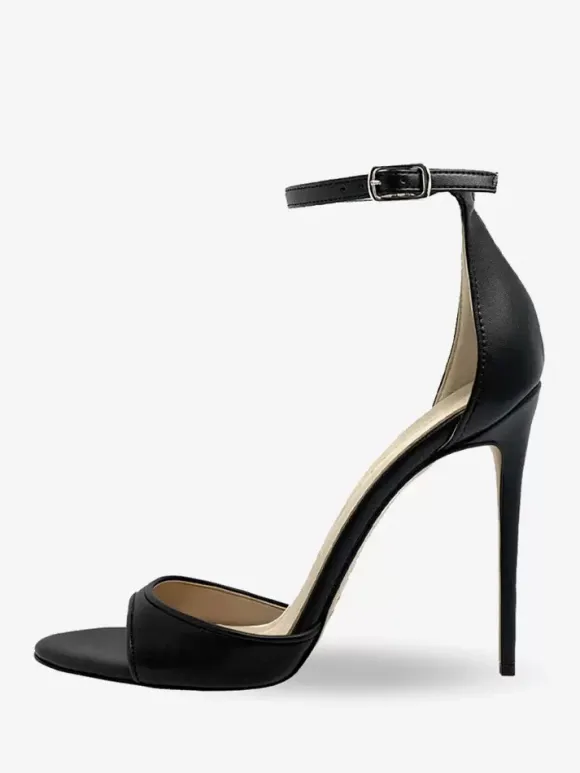 Black Heeled Sandals Open Toe Stiletto Heel Ankle Strap Sandal Shoes
