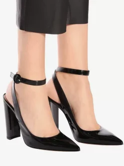 Black High Heel Pumps Slingback Pointed Toe Ankle Strap Dress Shoes