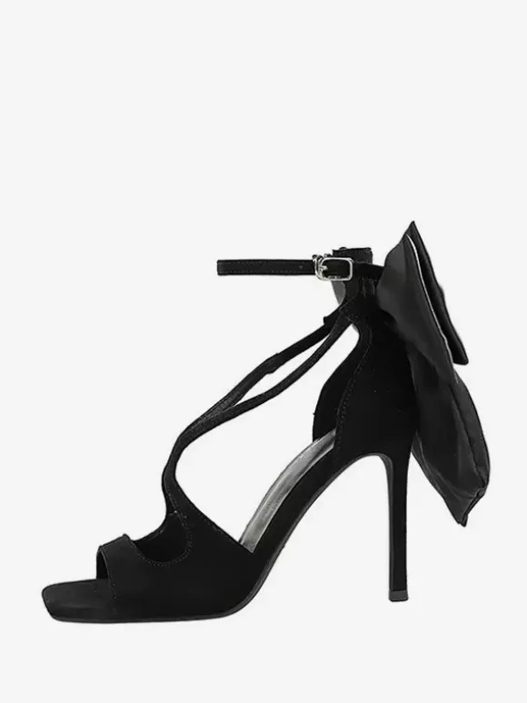 Black High Heel Sandals Open Toe Bow Stiletto Heel Sandal Shoes