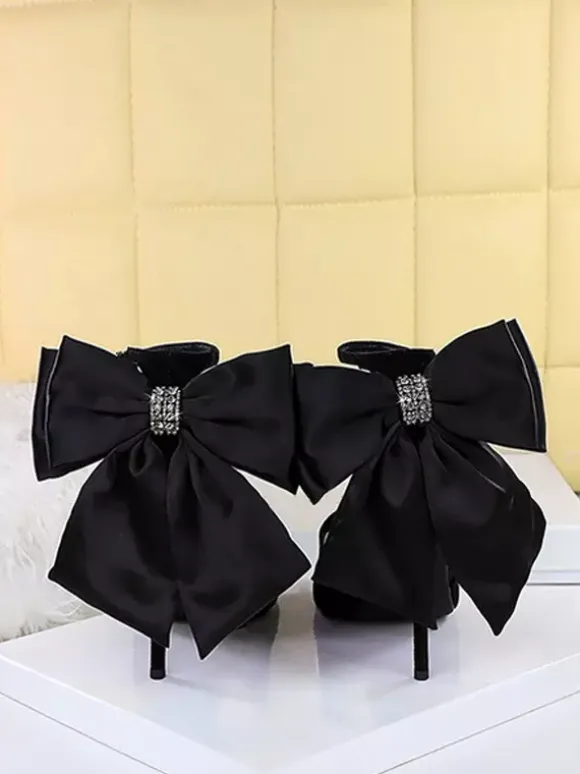 Black High Heel Sandals Open Toe Bow Stiletto Heel Sandal Shoes