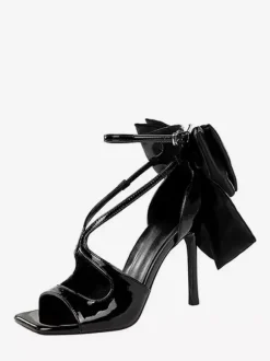 Black High Heel Sandals Open Toe Bow Stiletto Heel Sandal Shoes
