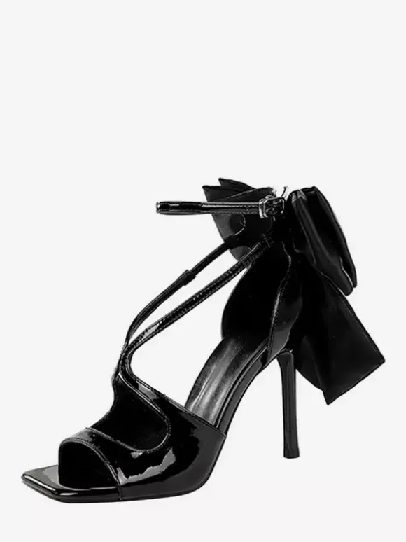 Black High Heel Sandals Open Toe Bow Stiletto Heel Sandal Shoes
