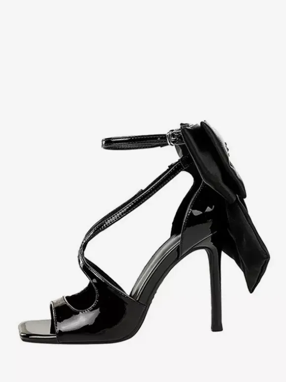 Black High Heel Sandals Open Toe Bow Stiletto Heel Sandal Shoes