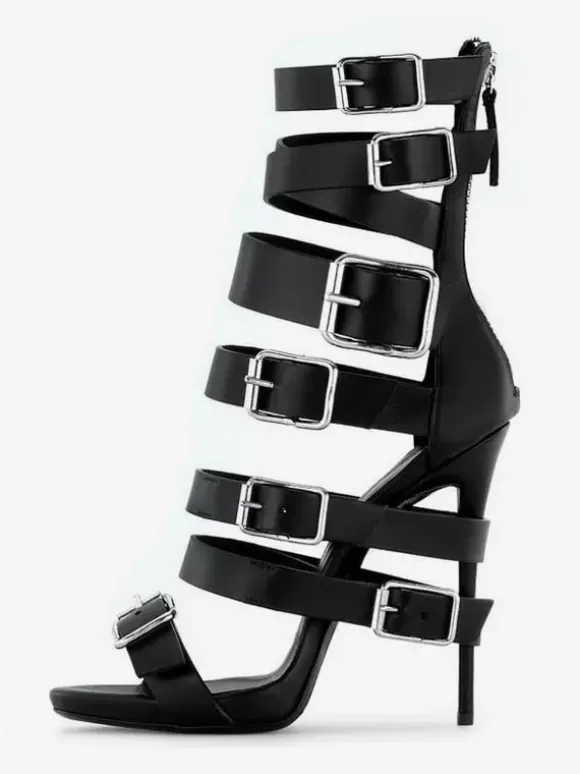 Black High Heel Sandals Open Toe Buckle Detail Gladiator Sandals