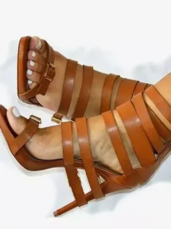 Black High Heel Sandals Open Toe Buckle Detail Gladiator Sandals