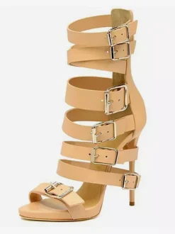 Black High Heel Sandals Open Toe Buckle Detail Gladiator Sandals