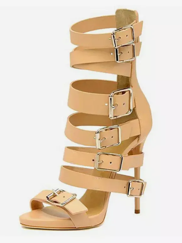 Black High Heel Sandals Open Toe Buckle Detail Gladiator Sandals