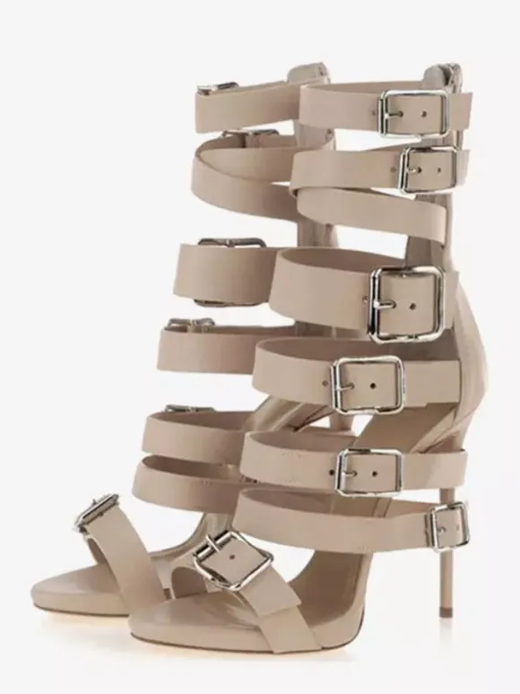 Black High Heel Sandals Open Toe Buckle Detail Gladiator Sandals