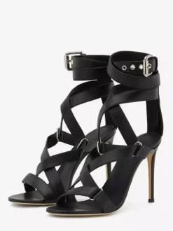 Black High Heel Sandals Open Toe Strappy Stiletto Heel Sandal Shoes