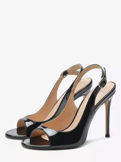 Black High Heel Sandals Peep Toe Stiletto Heel Dress Sandal Shoes