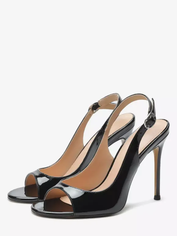 Black High Heel Sandals Peep Toe Stiletto Heel Dress Sandal Shoes