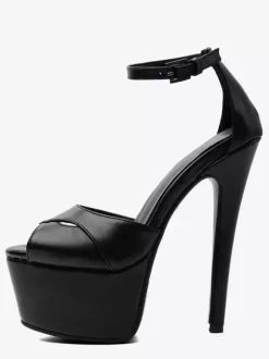 Black High Heel Sandals Peep Toe Platform Stiletto Heel Ankle Strap Sandal Shoes
