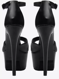 Black High Heel Sandals Peep Toe Platform Stiletto Heel Ankle Strap Sandal Shoes