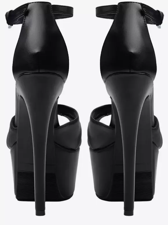 Black High Heel Sandals Peep Toe Platform Stiletto Heel Ankle Strap Sandal Shoes