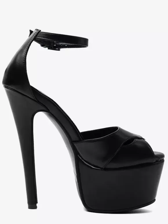Black High Heel Sandals Peep Toe Platform Stiletto Heel Ankle Strap Sandal Shoes