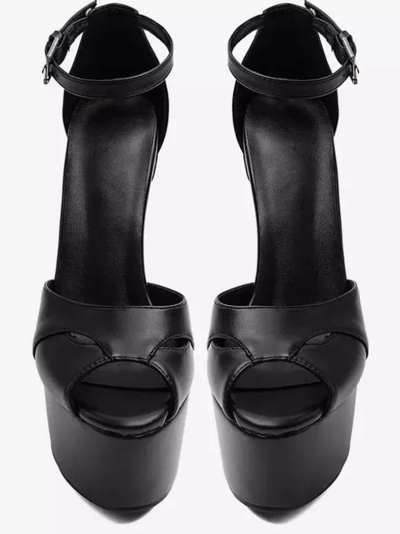 Black High Heel Sandals Peep Toe Platform Stiletto Heel Ankle Strap Sandal Shoes