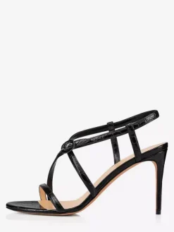 Black High Heel Sandals Women's Open Toe Strappy Party Shoes