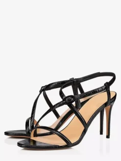 Black High Heel Sandals Women's Open Toe Strappy Party Shoes