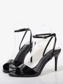 Black High Heel Sandals Women's Open Toe Ankle Strap Party Shoes