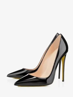 Black High Heels Dress Shoes Pointed Toe Patent Leather Stilettos Pumps