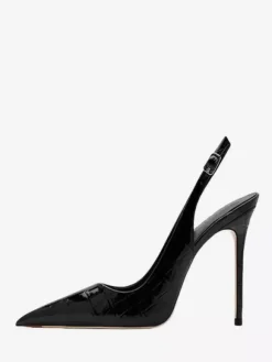 Black High Heels Pointed Toe Stone Pattern Slingback Dress Shoes