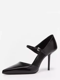 Black High Heels Pointed Toe Mary Jane Pumps For Women