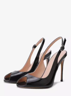 Black High Heels Women's Peep Toe Slingbacks Pumps