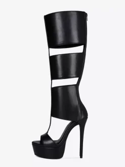 Black Knee High Sandal Shoes Platform Open Toe Cut Out Unisex Gladiator Sandals