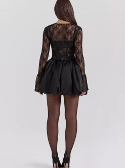 Black Lace Corset Dress With Detachable Bolero Birthday Party Puffball Mini Dress For Women 2026