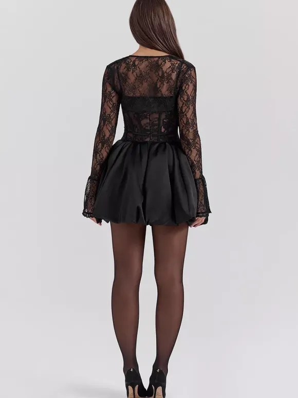 Black Lace Corset Dress With Detachable Bolero Birthday Party Puffball Mini Dress For Women 2026