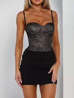 Black Lace Corset Women Mini Dress - Sexy Backless Lace Up Bodycon - Coquette Aesthetic Summer Party Night Club Wear 2026