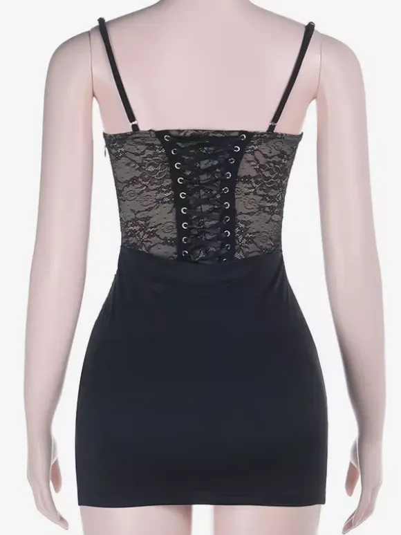 Black Lace Corset Women Mini Dress - Sexy Backless Lace Up Bodycon - Coquette Aesthetic Summer Party Night Club Wear 2026
