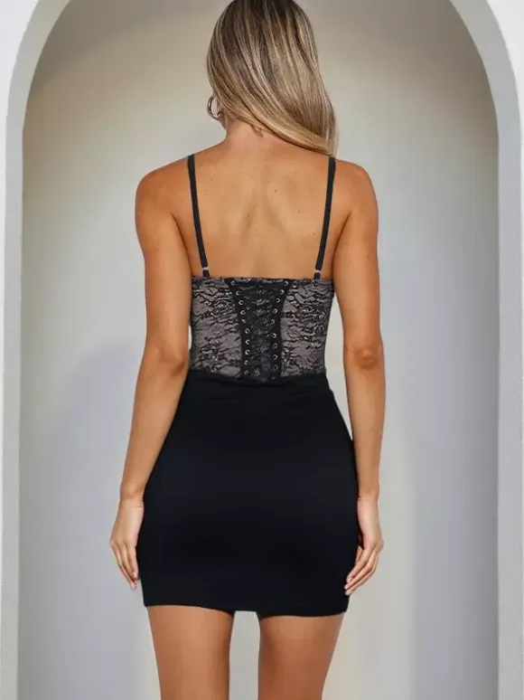 Black Lace Corset Women Mini Dress - Sexy Backless Lace Up Bodycon - Coquette Aesthetic Summer Party Night Club Wear 2026